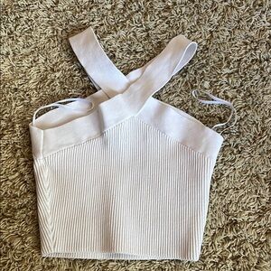 Aritzia White Ribbed Asymmetrical Tank Top